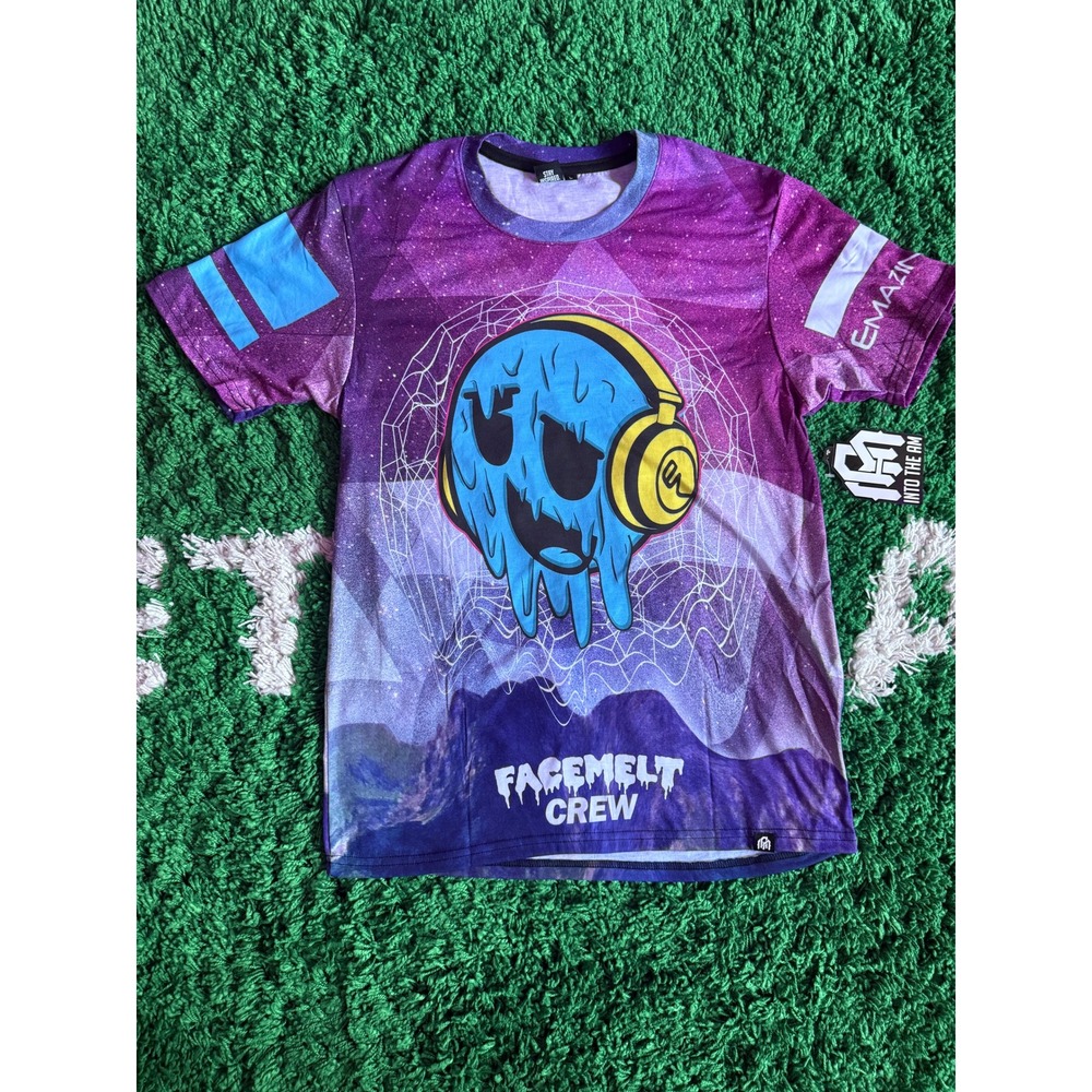 Into The AM Facemelt Crew Graphic Tee Purple Galaxy Emazing Lights Mens L NEW